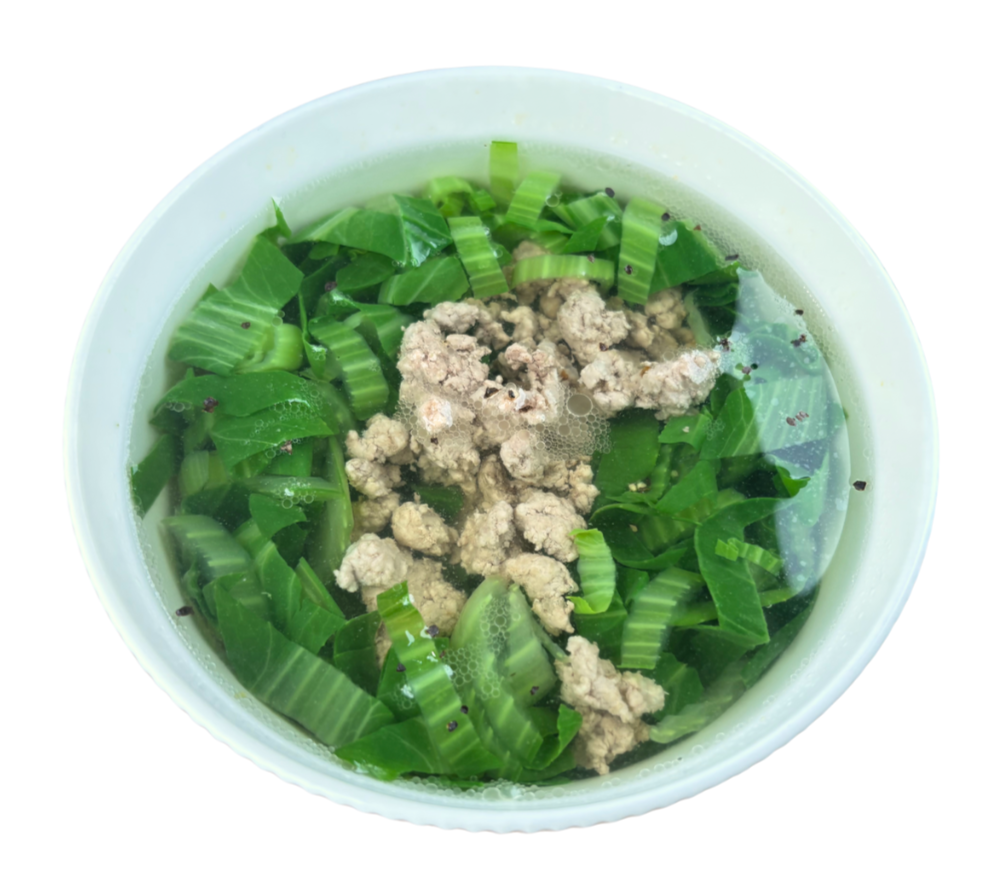 Rice with Choy Sum & Pork Mince Soup (Cơm Canh Cải Thịt Bằm)