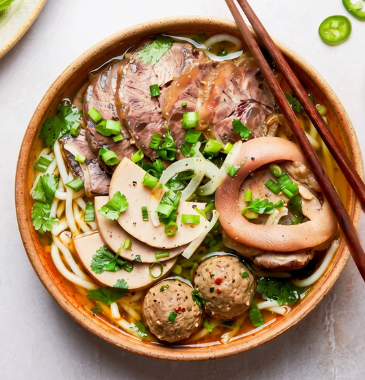 Bún Bò Huế (Spicy Beef & Pork Noodle Soup)