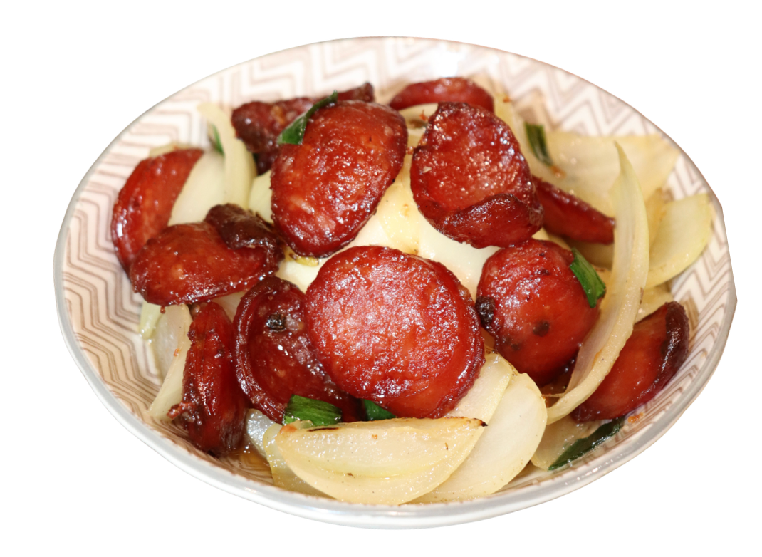 Stir-fried Chinese Sausage in Fish Sauce on Rice (Cơm Lạp Xưởng Chiên Nước Mắm)